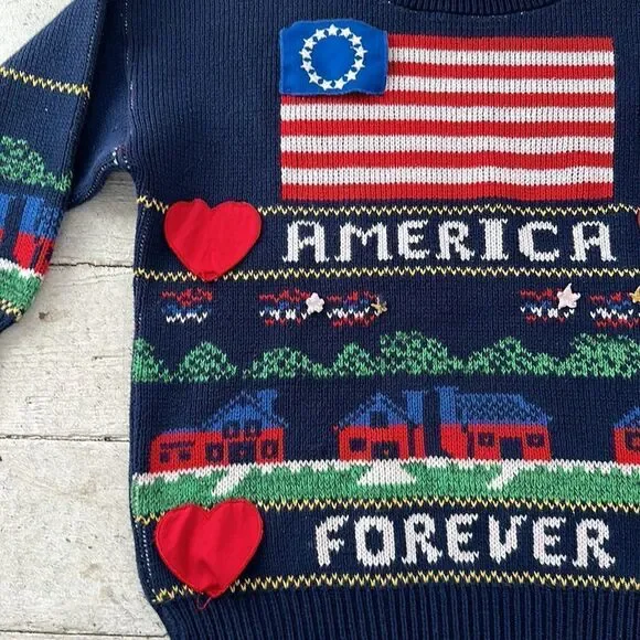 Vintage America Forever 80s Novelty Knit Sweater - Picture 2 of 6
